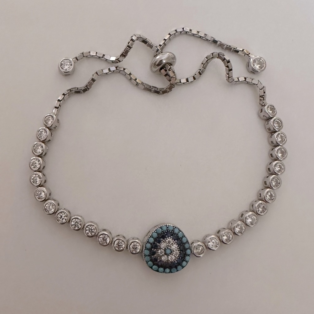 🧿925 Silver evileye bracelet bolo cz and turquoise stones